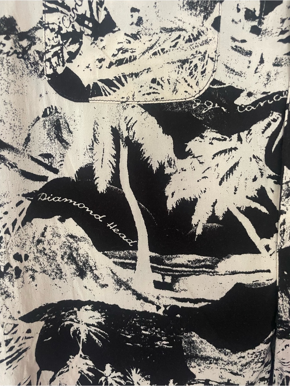 AllSaints Hawaiian Print Button Up Shirt Black Cream Size L - Picture 5 of 10
